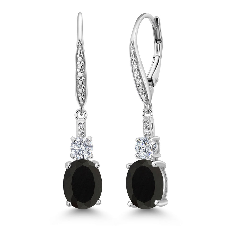 Gem Stone King Drop Dangle Earrings for Women | 925 Sterling Silver | Oval Gemstone Birthstone and White Lab Grown Diamond | Oval 9X7MM | Round 4MM and 1MM Accents | Elegant Leverback Closure