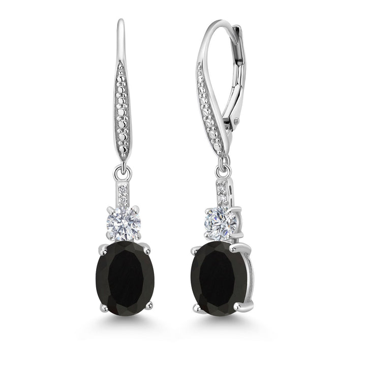 Gem Stone King Drop Dangle Earrings for Women | 925 Sterling Silver | Oval Gemstone Birthstone and White Lab Grown Diamond | Oval 9X7MM | Round 4MM and 1MM Accents | Elegant Leverback Closure