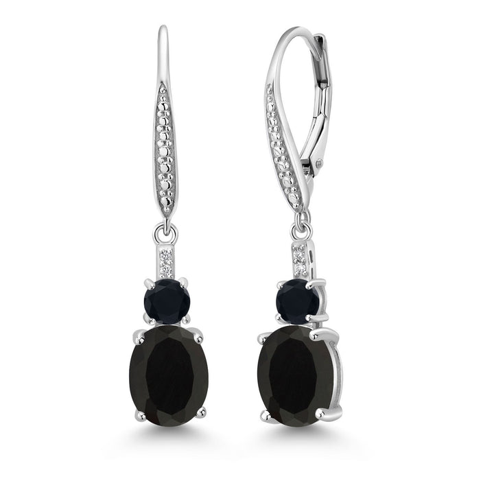 2-5 Cttw Oval Gemstone Birthstone and Lab Grown Diamond Drop Dangle Leverback Earrings for Women | 925 Sterling Silver | Oval 9X7MM Round 4MM and 1MM Accents