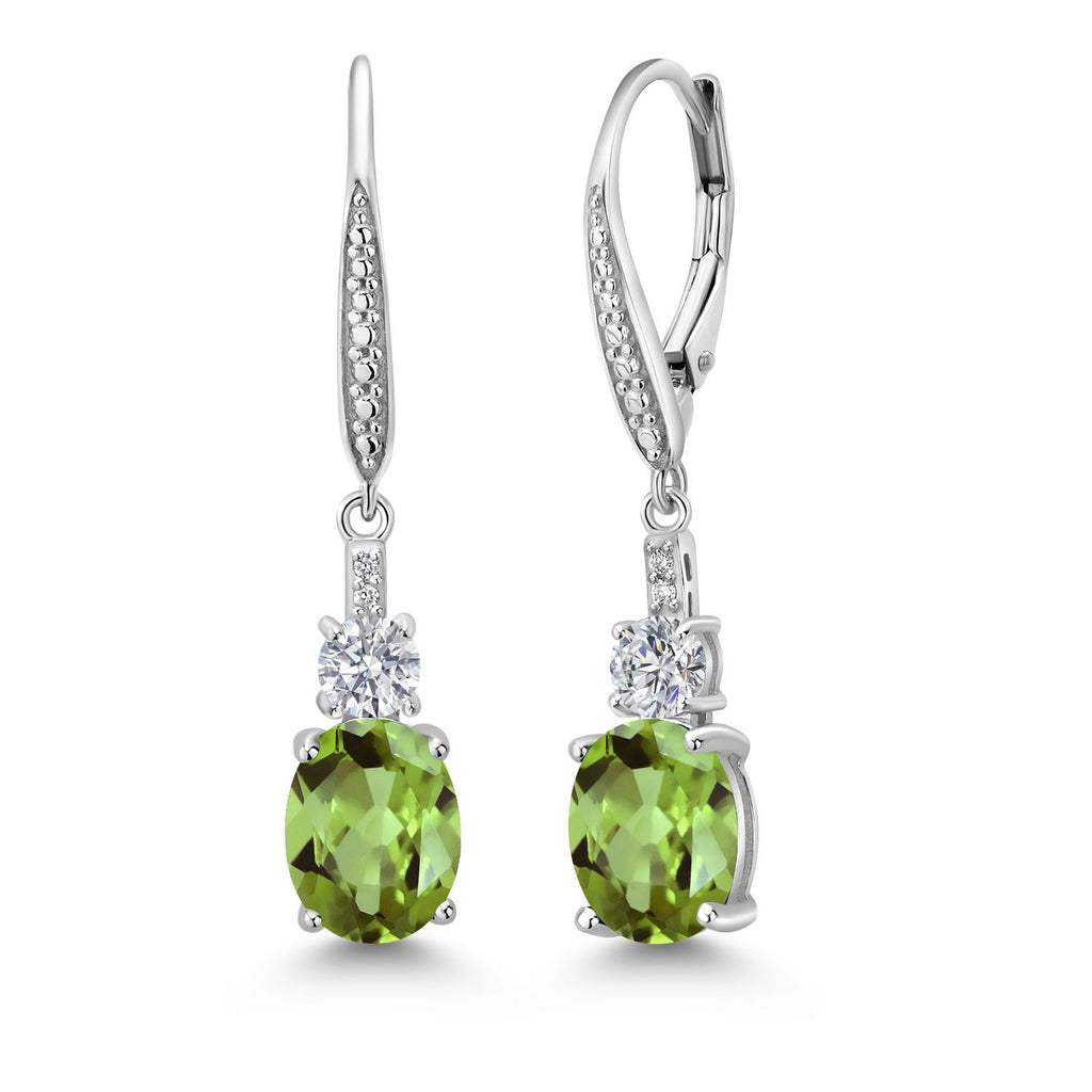 Gem Stone King Drop Dangle Earrings for Women | 925 Sterling Silver | Oval Gemstone Birthstone and White Lab Grown Diamond | Oval 9X7MM | Round 4MM and 1MM Accents | Elegant Leverback Closure