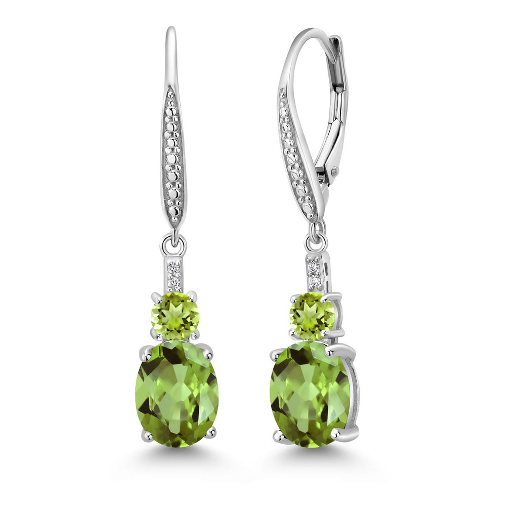 Gem Stone King 2-5 Cttw Oval Gemstone Birthstone and Lab Grown Diamond Drop Dangle Leverback Earrings for Women | 925 Sterling Silver | Oval 9X7MM Round 4MM and 1MM Accents