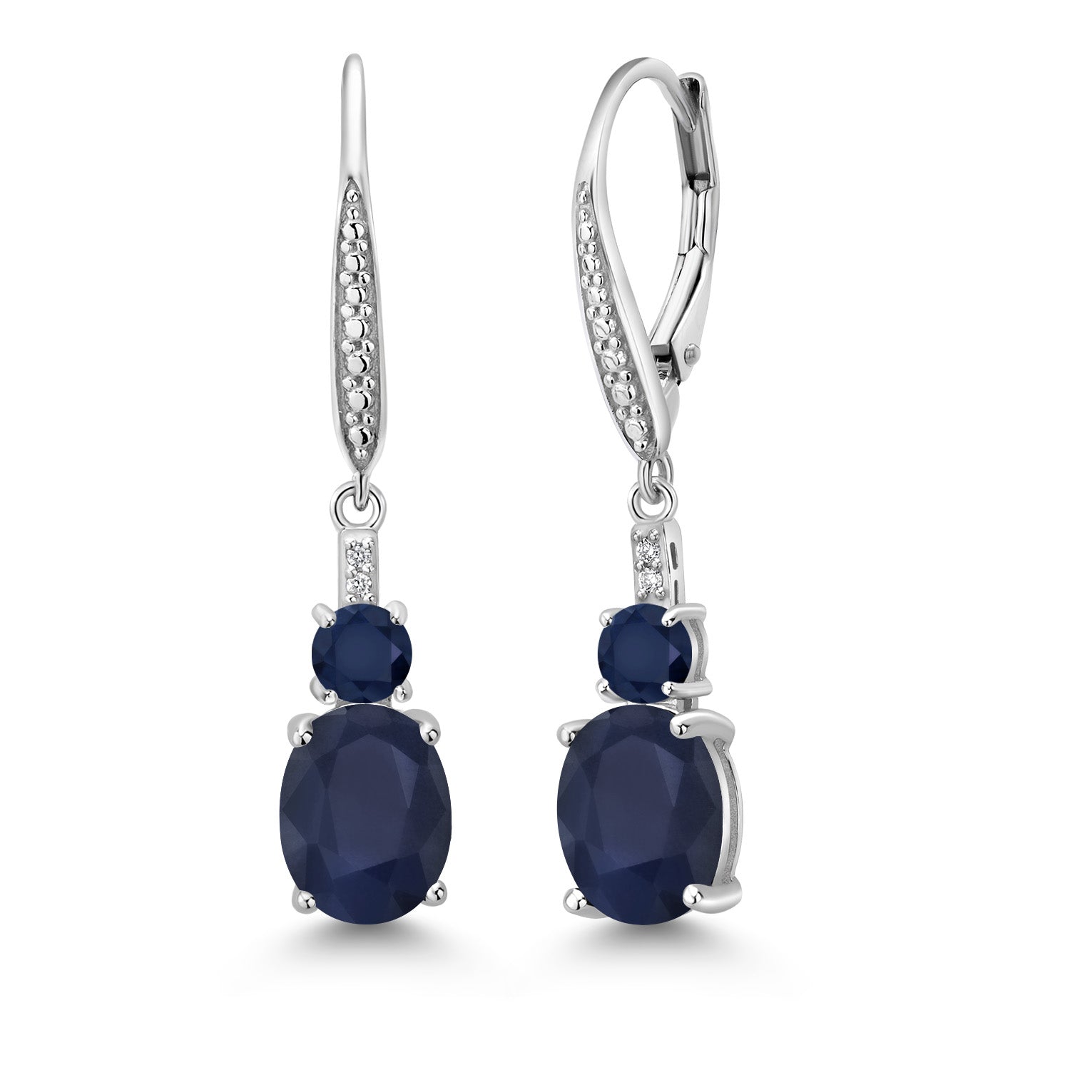 925 Sterling Silver Blue Sapphire and White Lab Grown Diamond Dangle Earrings for Women (5.13 Cttw, Oval 9X7MM)