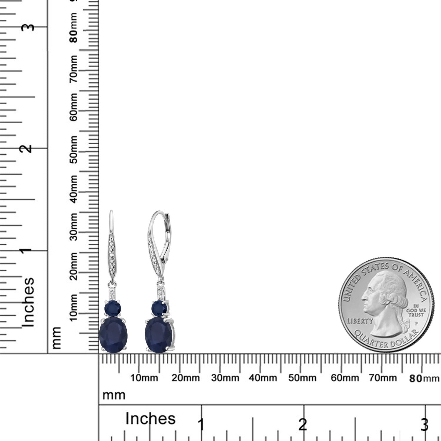 925 Sterling Silver Blue Sapphire and White Lab Grown Diamond Dangle Earrings for Women (5.13 Cttw, Oval 9X7MM)