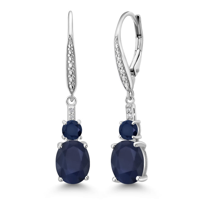 2-5 Cttw Oval Gemstone Birthstone and Lab Grown Diamond Drop Dangle Leverback Earrings for Women | 925 Sterling Silver | Oval 9X7MM Round 4MM and 1MM Accents
