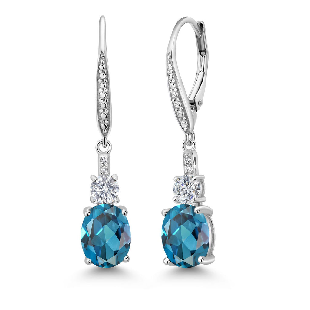 Gem Stone King Drop Dangle Earrings for Women | 925 Sterling Silver | Oval Gemstone Birthstone and White Lab Grown Diamond | Oval 9X7MM | Round 4MM and 1MM Accents | Elegant Leverback Closure