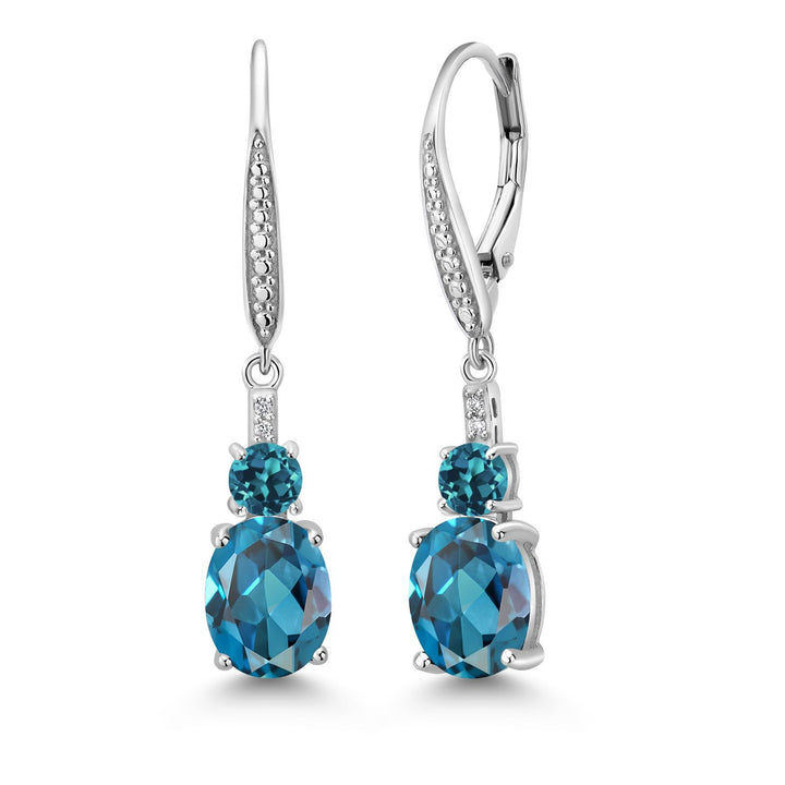 Gem Stone King 2-5 Cttw Oval Gemstone Birthstone and Lab Grown Diamond Drop Dangle Leverback Earrings for Women | 925 Sterling Silver | Oval 9X7MM Round 4MM and 1MM Accents
