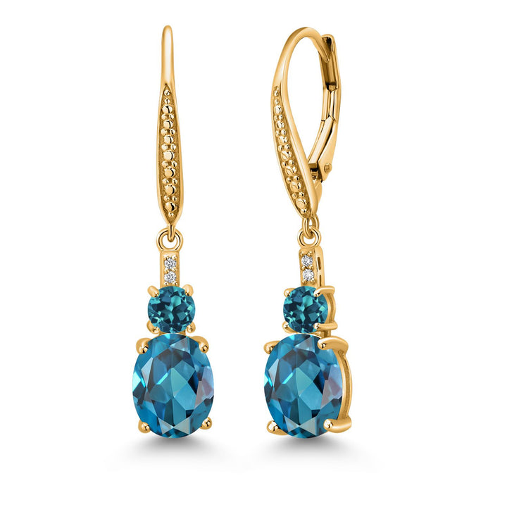 London Blue Topaz_Earrings in 925 Yellow Gold Plated Silver