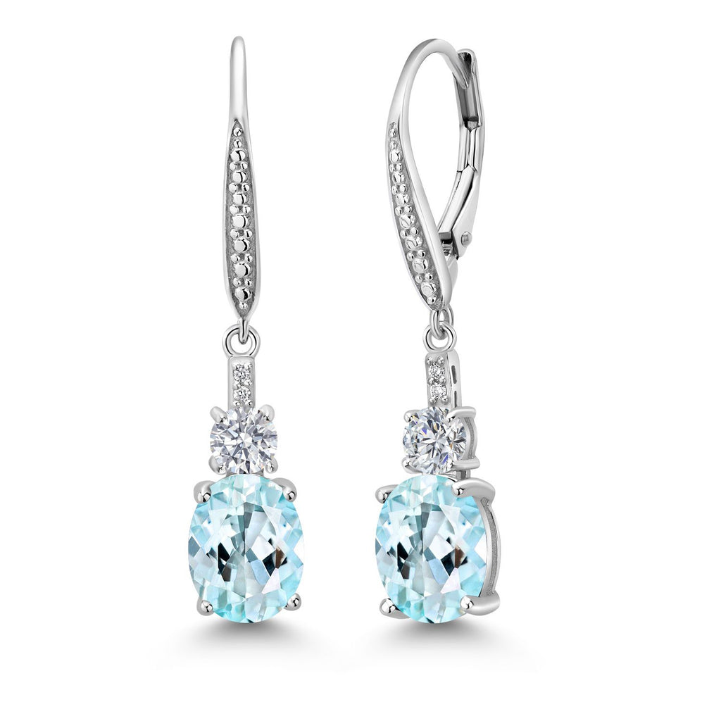 Gem Stone King Drop Dangle Earrings for Women | 925 Sterling Silver | Oval Gemstone Birthstone and White Lab Grown Diamond | Oval 9X7MM | Round 4MM and 1MM Accents | Elegant Leverback Closure