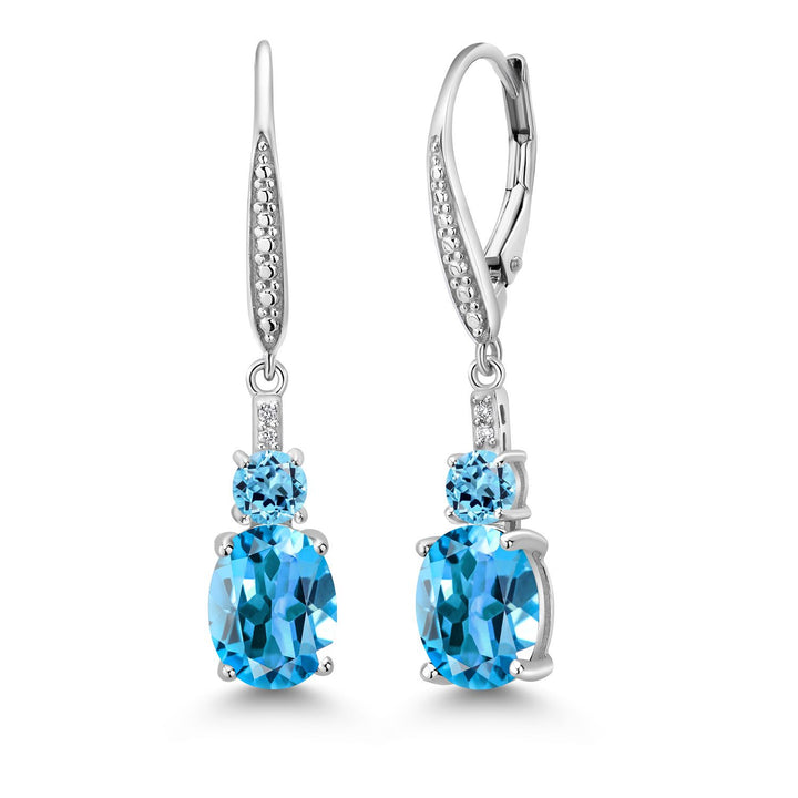 2-5 Cttw Oval Gemstone Birthstone and Lab Grown Diamond Drop Dangle Leverback Earrings for Women | 925 Sterling Silver | Oval 9X7MM Round 4MM and 1MM Accents