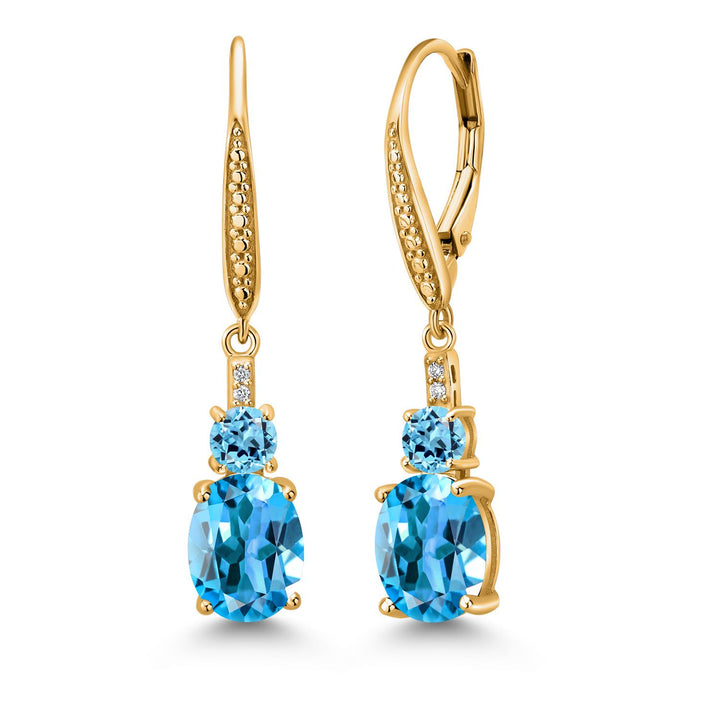 Swiss Blue Topaz - November_Earrings in 925 Yellow Gold Plated Silver