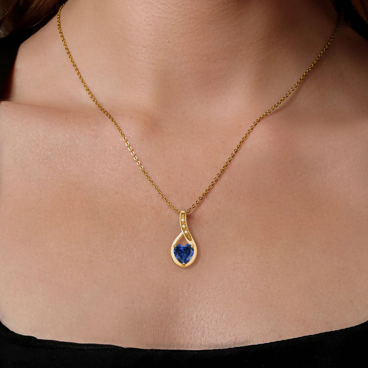 18K Yellow Gold Plated Silver Blue Created Sapphire Pendant Earrings Set For Women (4.24 Cttw, Gemstone September Birthstone, with 18 Inch Chain)