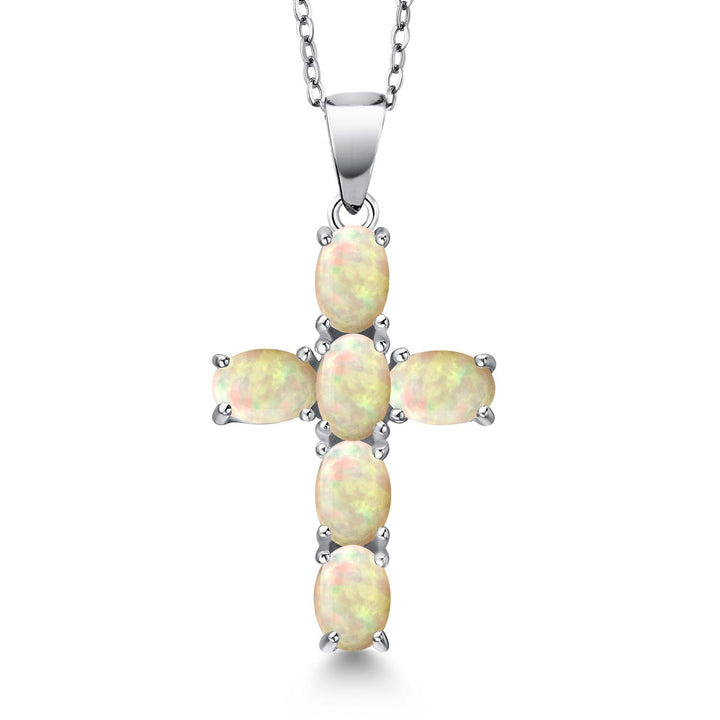 Gem Stone King Cross Necklace for Women | 925 Sterling Silver | Christian Gifts | Oval 6X4MM | Gemstone Birthstone Necklace | Jesus Christian Religious Crucifix Necklace | With 18 Inch Silver Chain