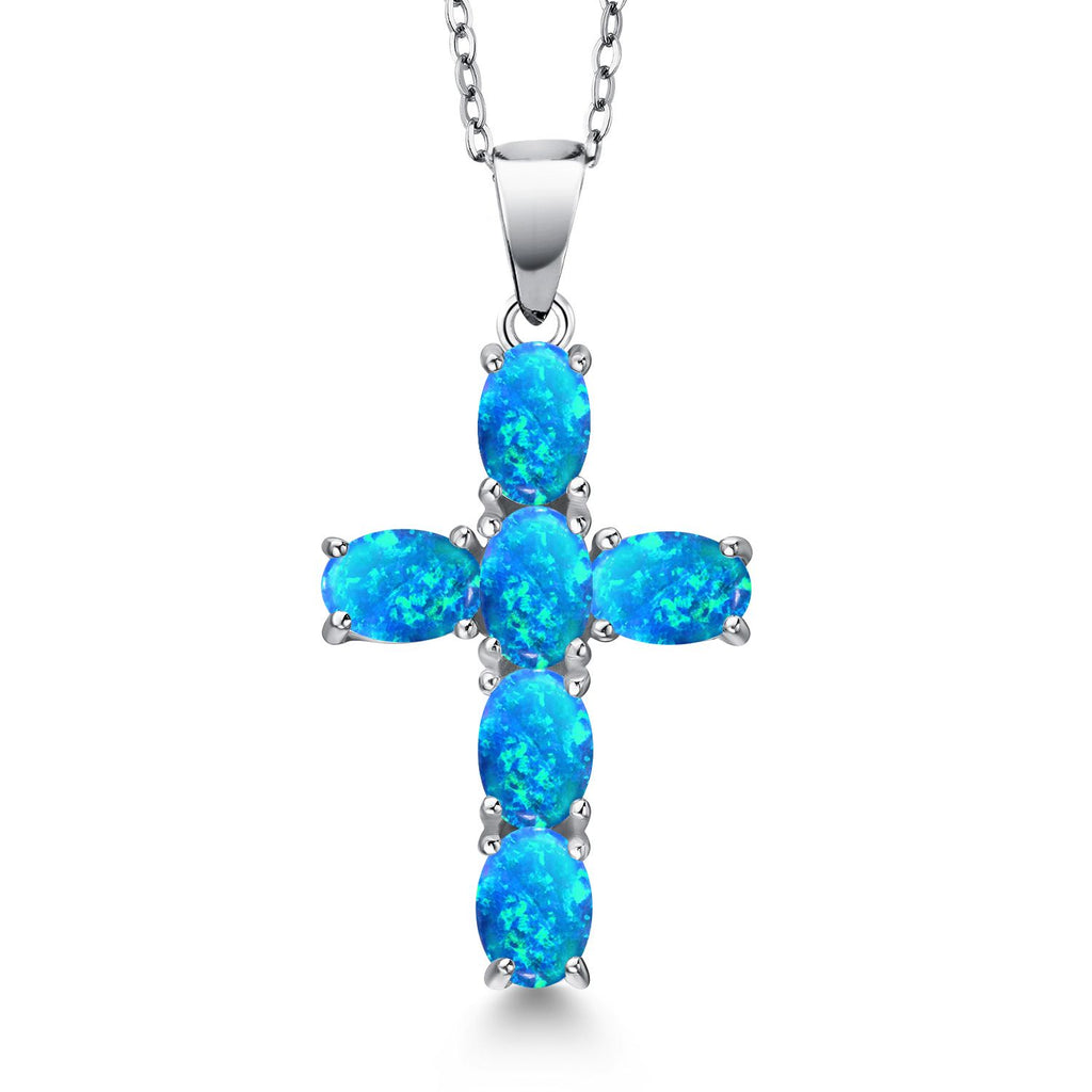 Gem Stone King Cross Necklace for Women | 925 Sterling Silver | Christian Gifts | Oval 6X4MM | Gemstone Birthstone Necklace | Jesus Christian Religious Crucifix Necklace | With 18 Inch Silver Chain
