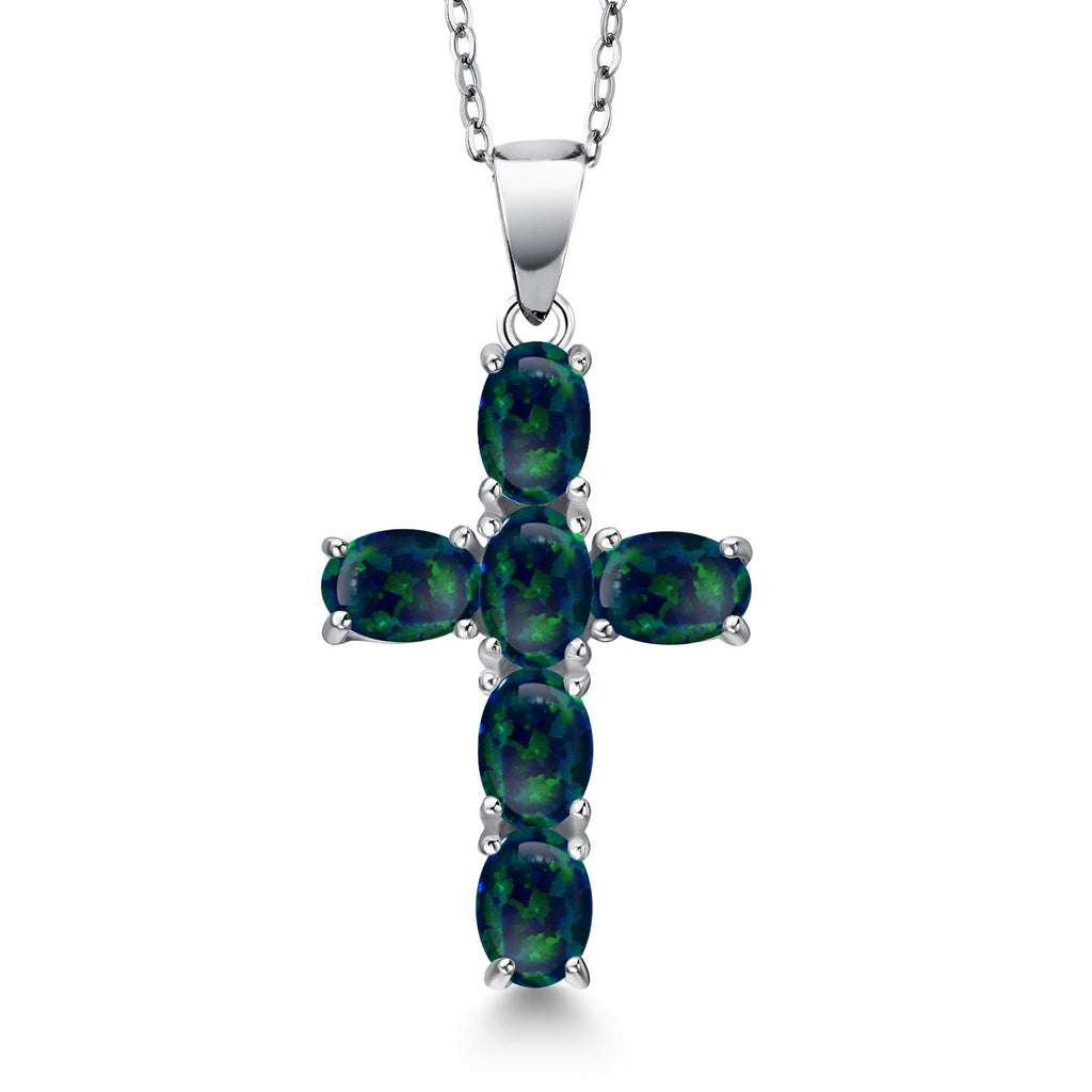 Green Simulated Opal-Cabochon - October_Pendant in 925 Sterling Silver