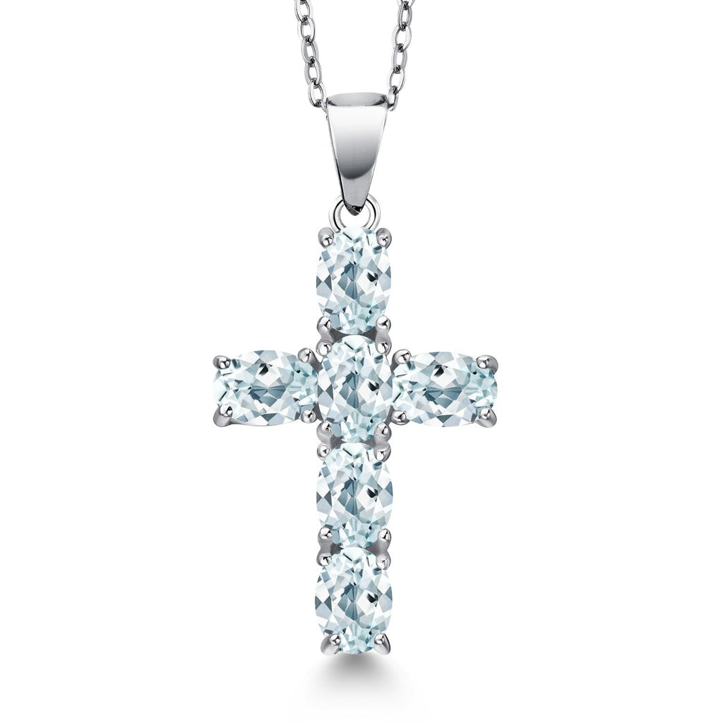 Gem Stone King Cross Necklace for Women | 925 Sterling Silver | Christian Gifts | Oval 6X4MM | Gemstone Birthstone Necklace | Jesus Christian Religious Crucifix Necklace | With 18 Inch Silver Chain