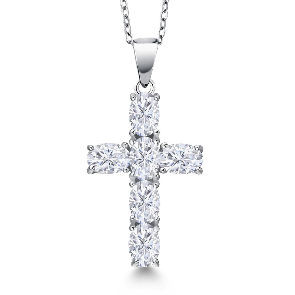 Gem Stone King Cross Necklace for Women | 925 Sterling Silver | Christian Gifts | Oval 6X4MM | Gemstone Birthstone Necklace | Jesus Christian Religious Crucifix Necklace | With 18 Inch Silver Chain