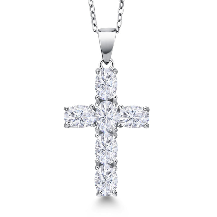 Gem Stone King Cross Necklace for Women | 925 Sterling Silver | Christian Gifts | Oval 6X4MM | Gemstone Birthstone Necklace | Jesus Christian Religious Crucifix Necklace | With 18 Inch Silver Chain