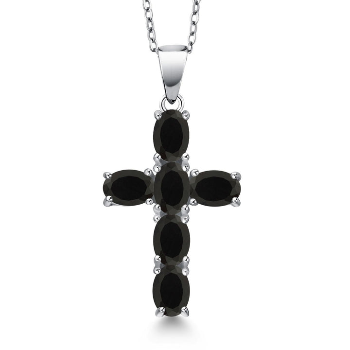 Gem Stone King Cross Necklace for Women | 925 Sterling Silver | Christian Gifts | Oval 6X4MM | Gemstone Birthstone Necklace | Jesus Christian Religious Crucifix Necklace | With 18 Inch Silver Chain