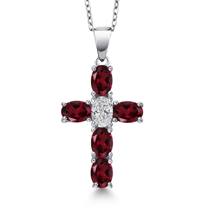 Gem Stone King Cross Necklace for Women | 925 Silver Oval Gemstone Birthstone & Lab Grown Diamond Crucifix Pendant | Christian Religious Gift for Her | 18 Inch Chain