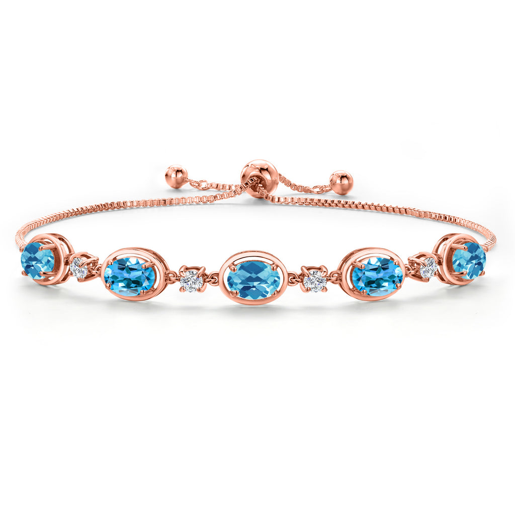 Swiss Blue Topaz-Checkerboard_Bracelet in 925 Rose Gold Plated Silver