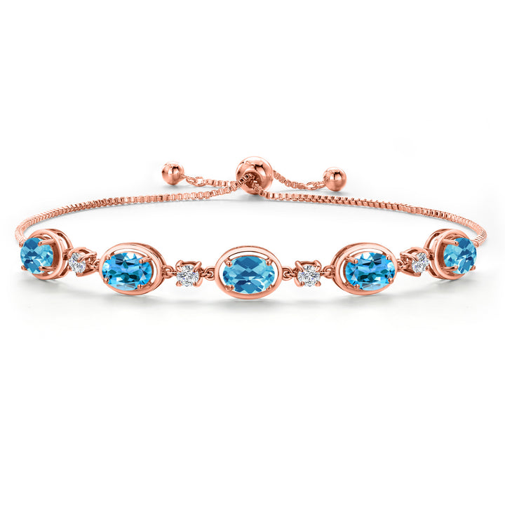 Swiss Blue Topaz-Checkerboard_Bracelet in 925 Rose Gold Plated Silver