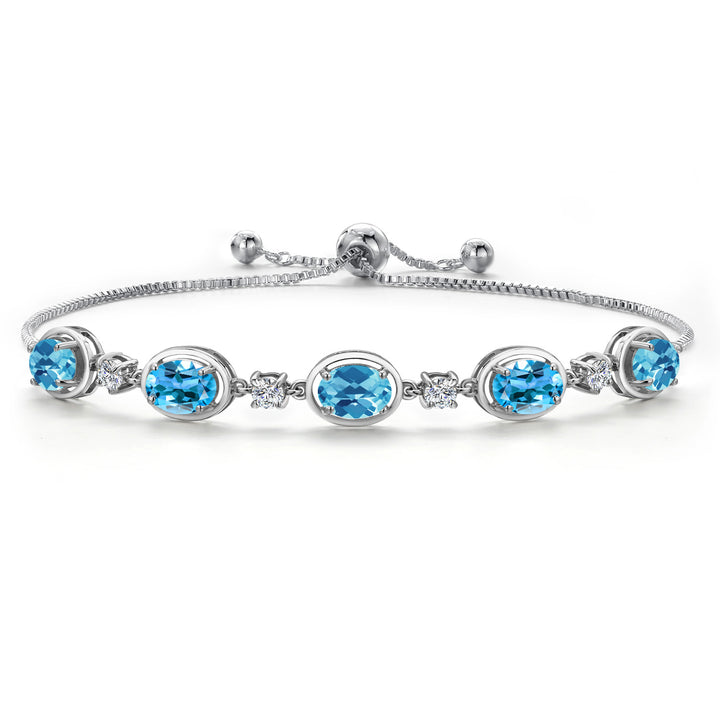 Swiss Blue Topaz-Checkerboard_Bracelet in 925 Sterling Silver