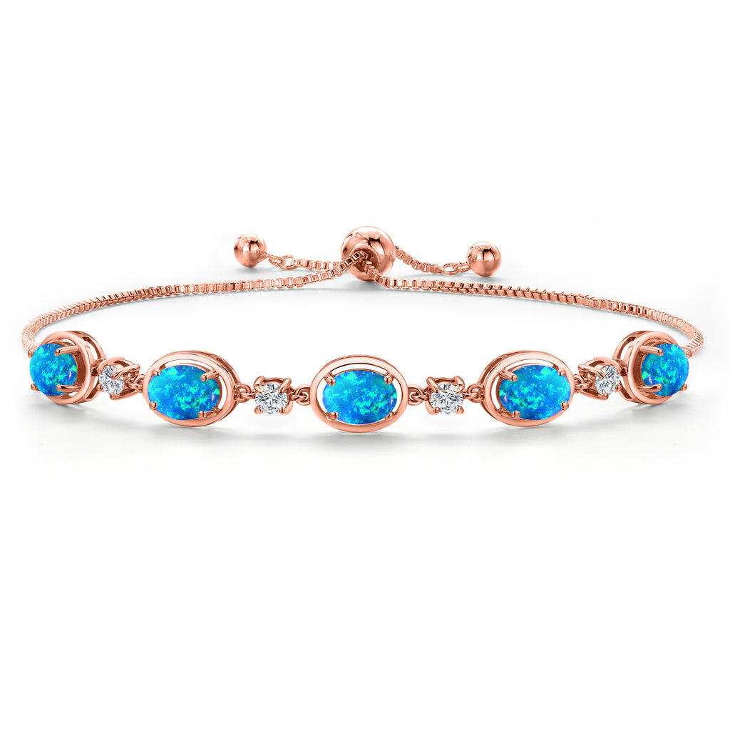 Blue Simulated Opal - October_Bracelet in 925 Rose Gold Plated Silver