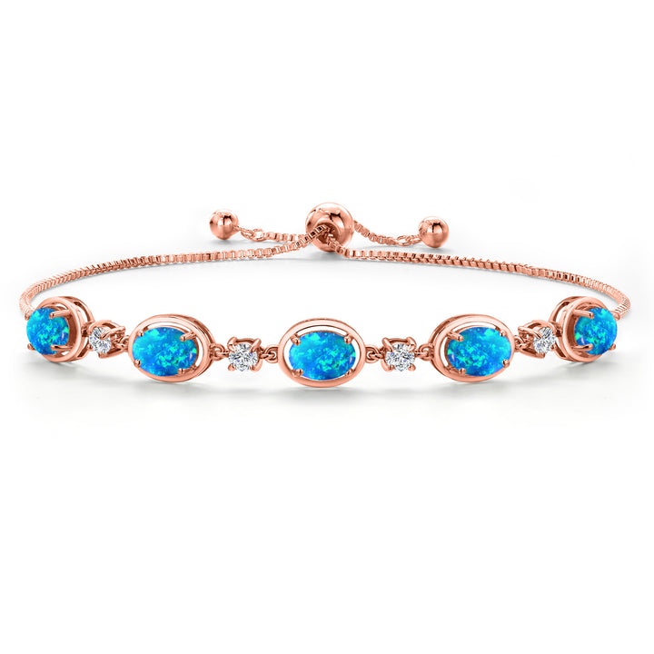 Blue Simulated Opal - October_Bracelet in 925 Rose Gold Plated Silver