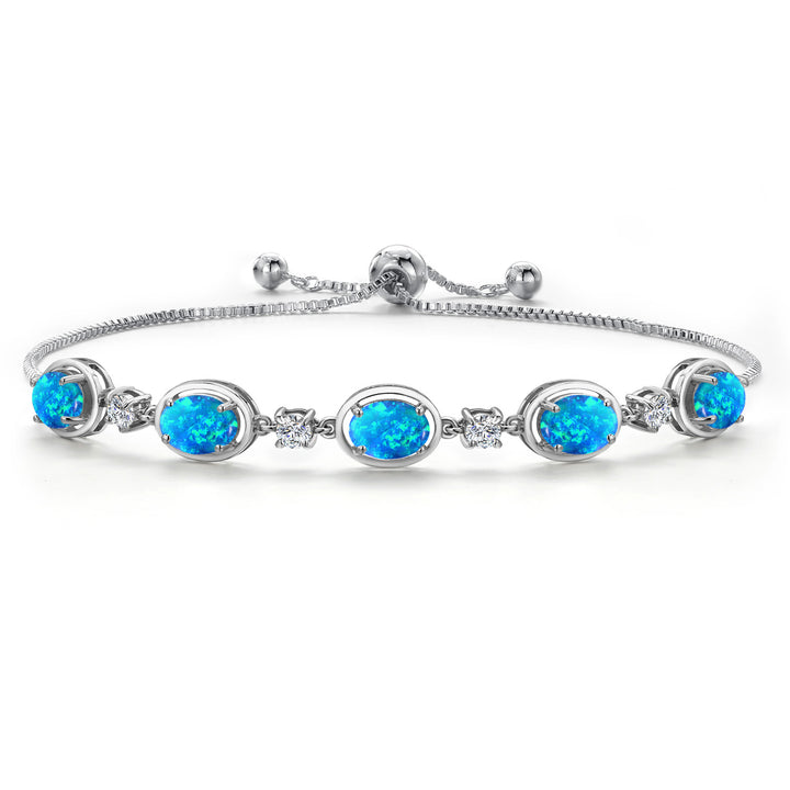 Blue Simulated Opal - October_Bracelet in 925 Sterling Silver