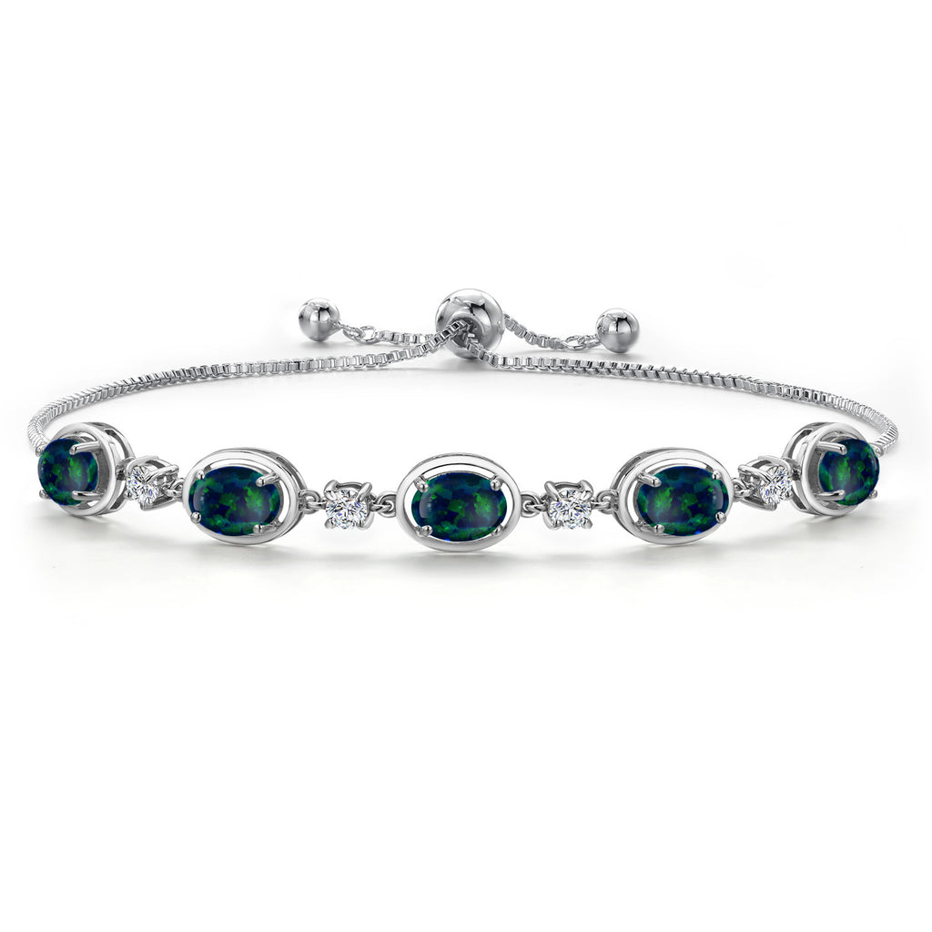 Green Simulated Opal - October_Bracelet in 925 Sterling Silver