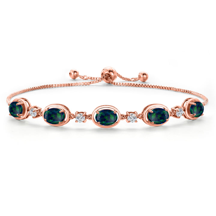 Green Simulated Opal - October_Bracelet in 925 Rose Gold Plated Silver