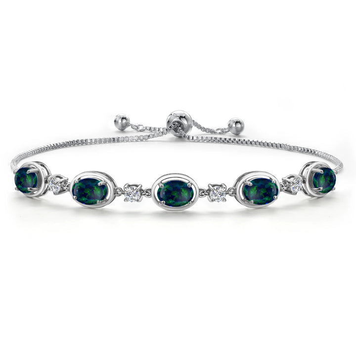 Green Simulated Opal - October_Bracelet in 925 Sterling Silver