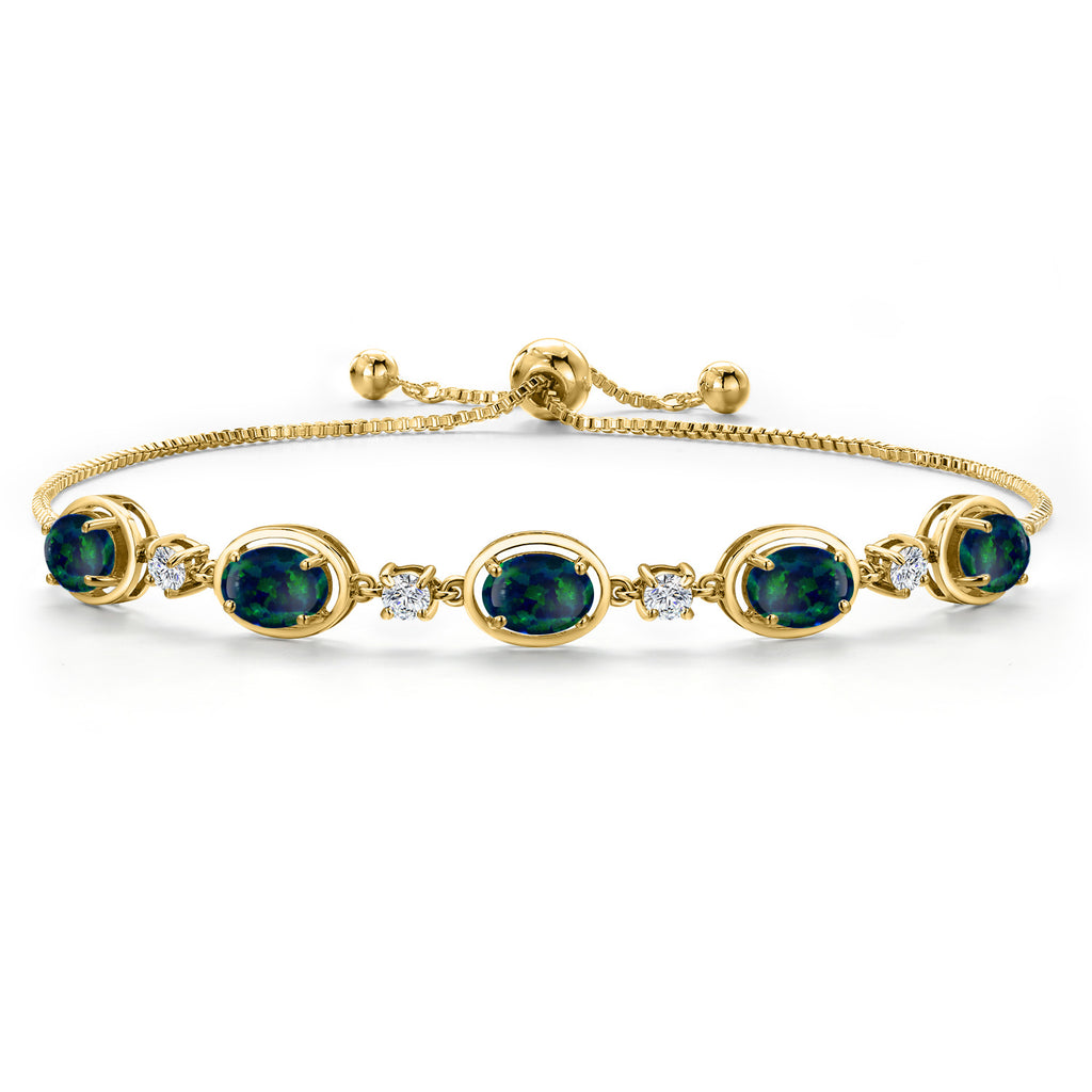 Green Simulated Opal - October_Bracelet in 925 Yellow Gold Plated Silver