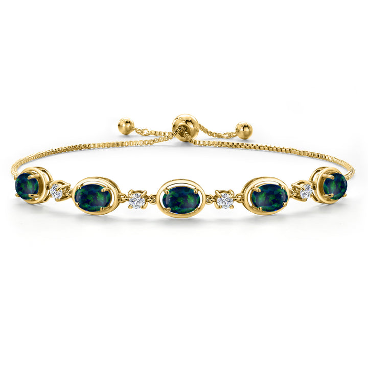 Green Simulated Opal - October_Bracelet in 925 Yellow Gold Plated Silver