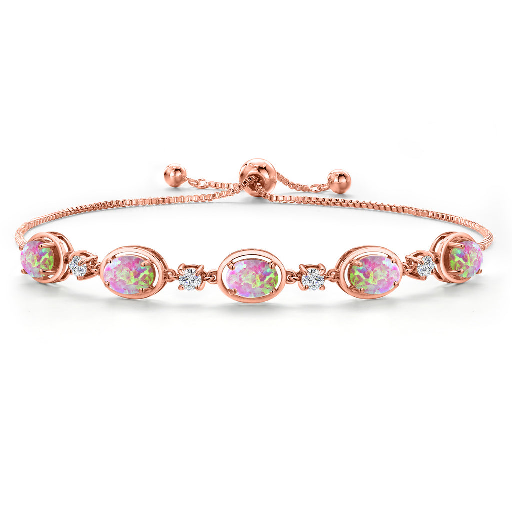 Pink Simulated Opal - October_Bracelet in 925 Rose Gold Plated Silver