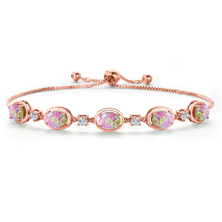 Pink Simulated Opal - October_Bracelet in 925 Rose Gold Plated Silver