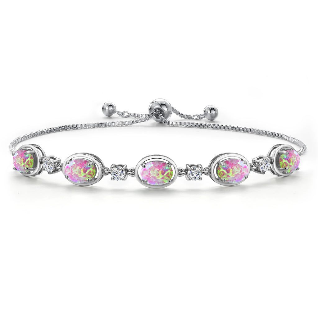 Pink Simulated Opal - October_Bracelet in 925 Sterling Silver