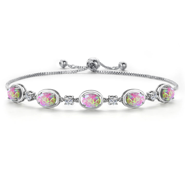 Pink Simulated Opal - October_Bracelet in 925 Sterling Silver