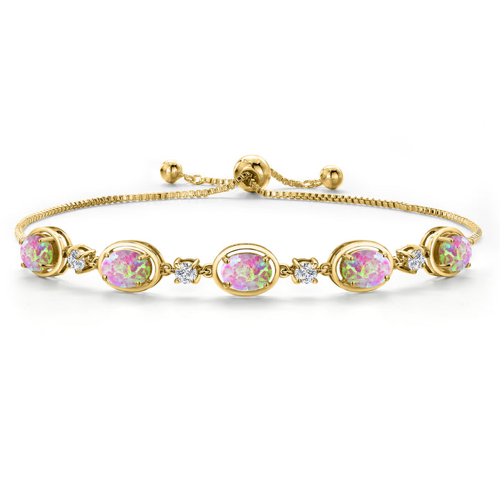 Pink Simulated Opal - October_Bracelet in 925 Yellow Gold Plated Silver