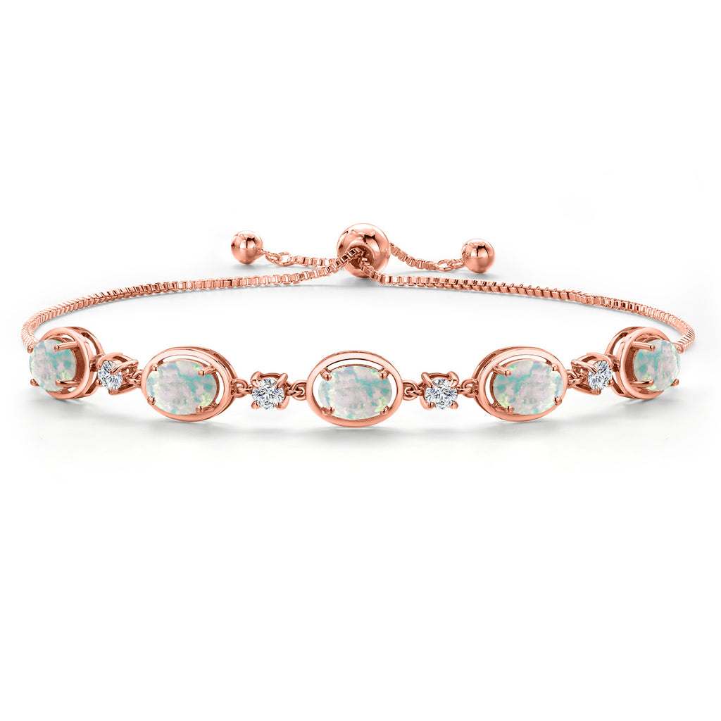 White Simulated Opal - October_Bracelet in 925 Rose Gold Plated Silver