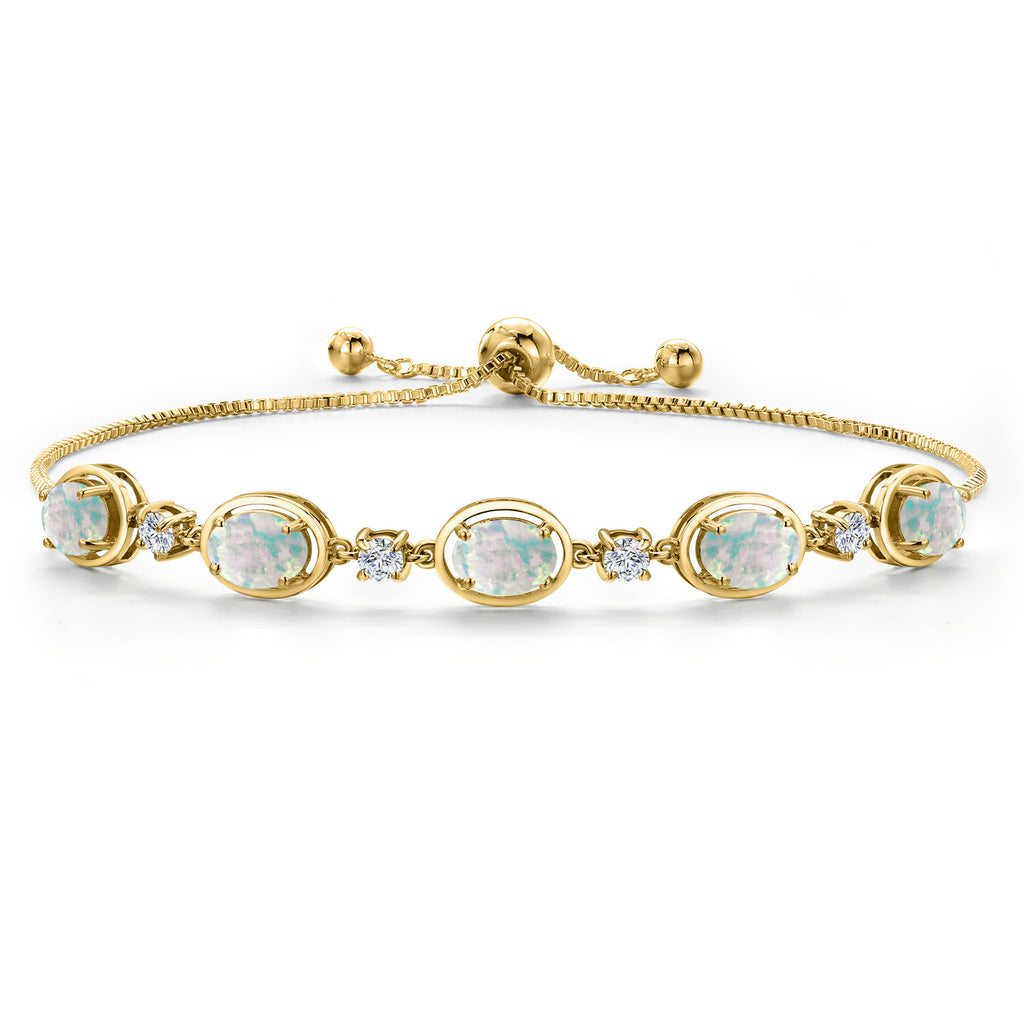 White Simulated Opal-Cabochon - October_Bracelet in 925 Yellow Gold Plated Silver