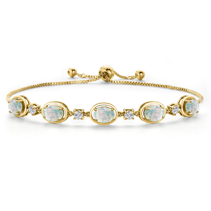White Simulated Opal-Cabochon - October_Bracelet in 925 Yellow Gold Plated Silver