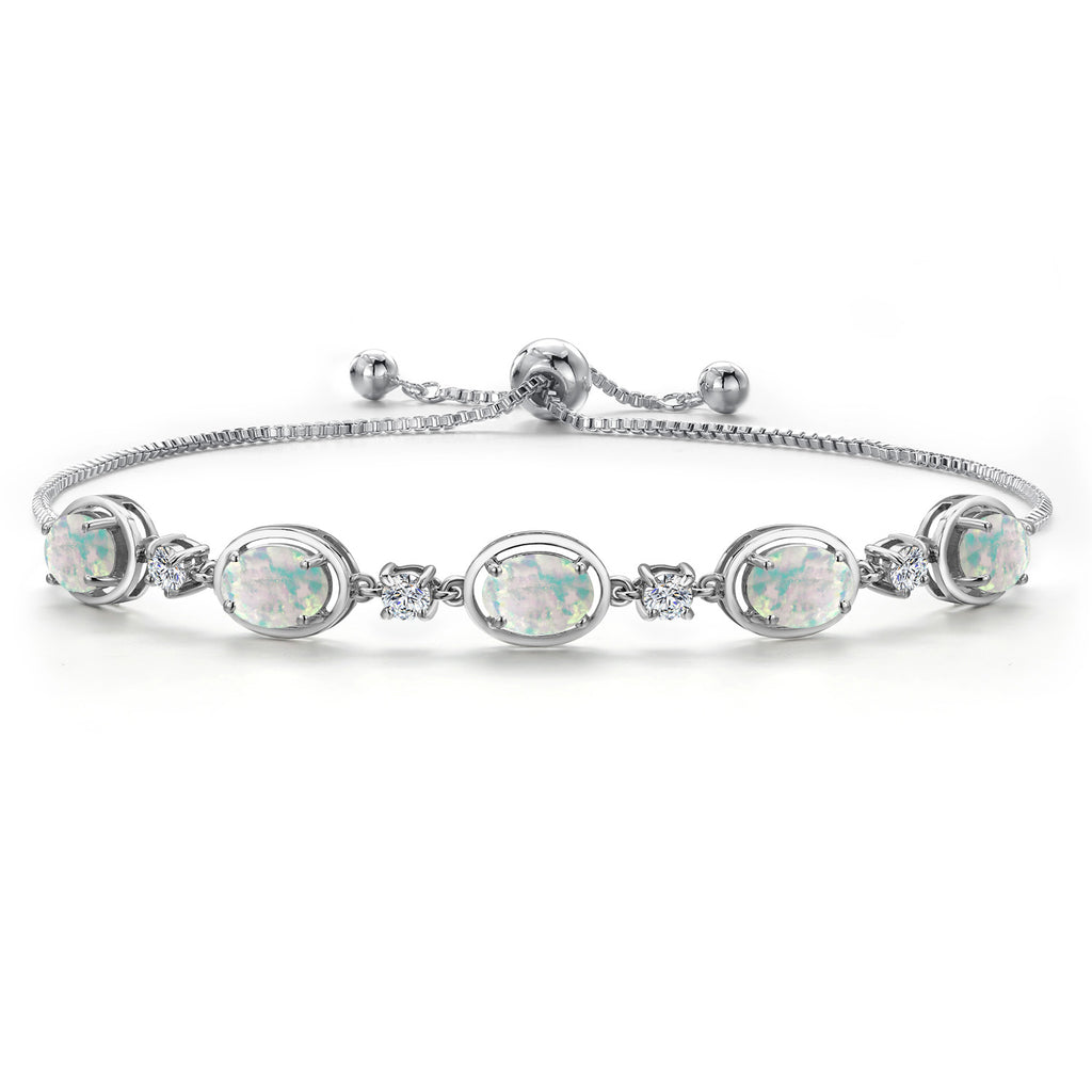 White Simulated Opal - October_Bracelet in 925 Sterling Silver