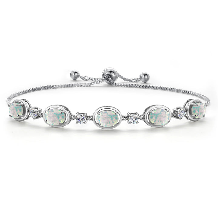 White Simulated Opal - October_Bracelet in 925 Sterling Silver