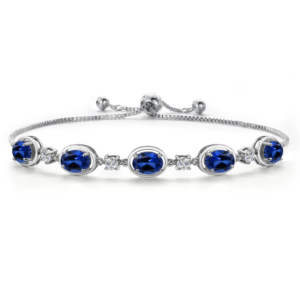 925 Sterling Silver Blue Created Sapphire and Lab Grown Diamond Bracel