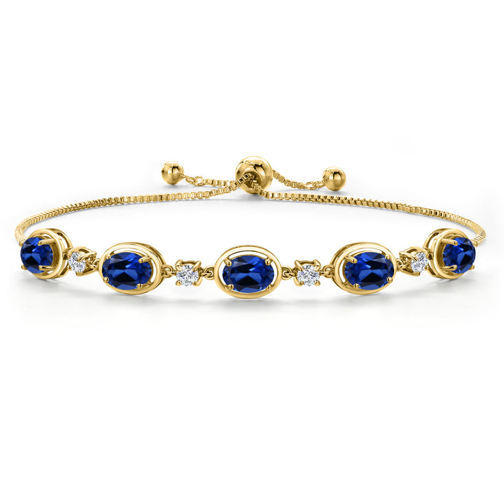 Blue Created Sapphire - September_Bracelet in 925 Yellow Gold Plated Silver