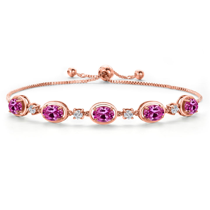 Pink Created Sapphire - September_Bracelet in 925 Rose Gold Plated Silver