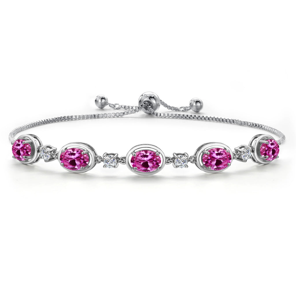 Pink Created Sapphire - September_Bracelet in 925 Sterling Silver