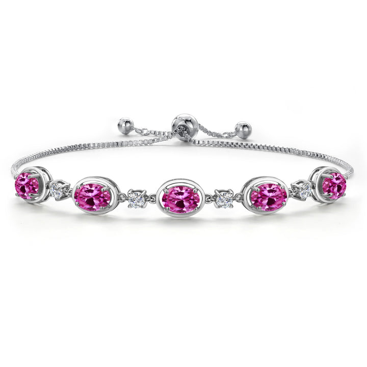 Pink Created Sapphire - September_Bracelet in 925 Sterling Silver