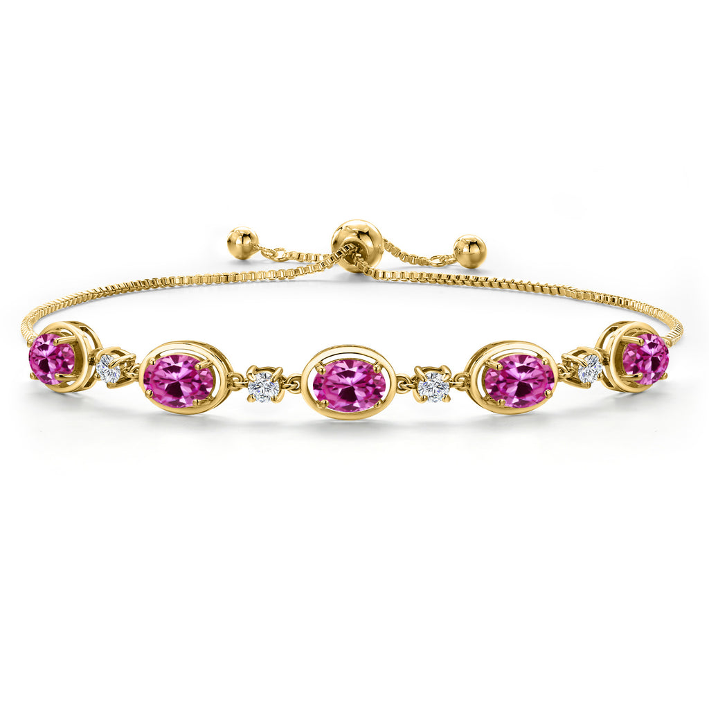 Pink Created Sapphire - September_Bracelet in 925 Yellow Gold Plated Silver